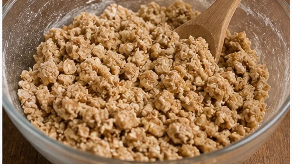 Mix the oat crumble for Apple Cinnamon Cheesecake Bars