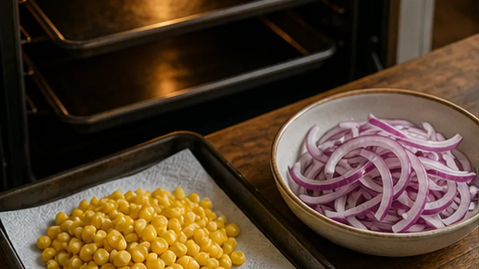 Preheat pans, prep toppings for BBQ Chicken Flatbread Pizzas