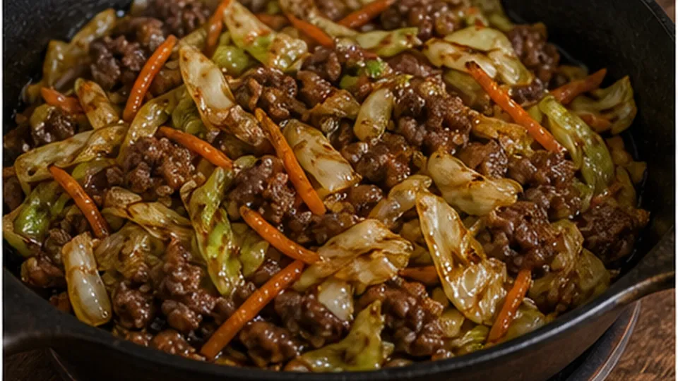 Return the beef and glaze for Beef Cabbage Rice Bowls