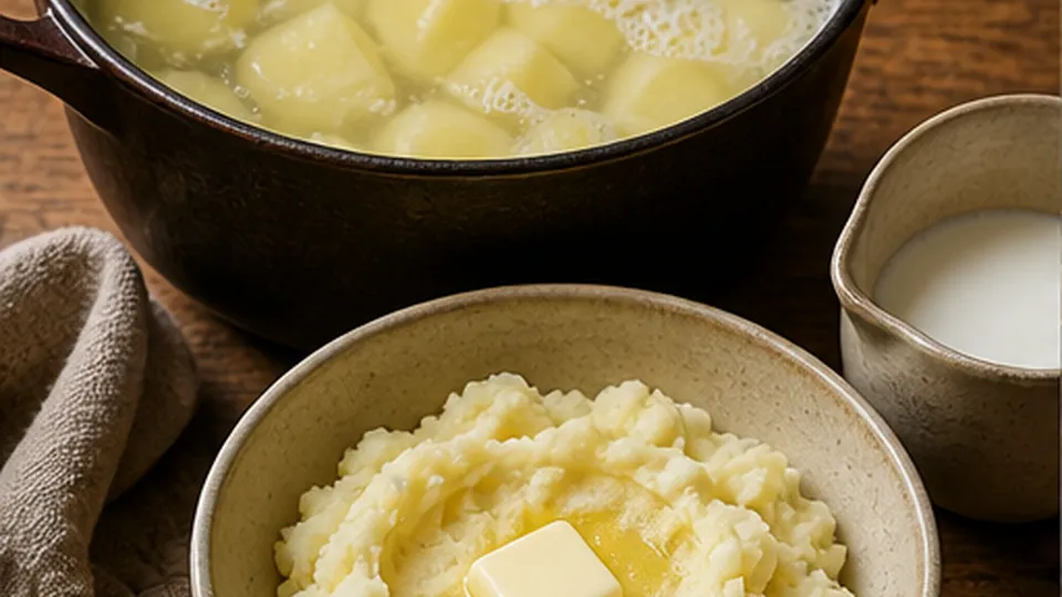 Boil and mash the potatoes for Beef Lentil Cottage Pie