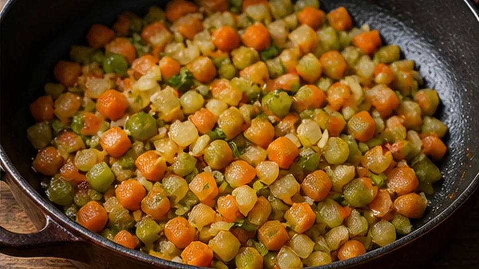 Sweat the diced vegetables for Beef Lentil Cottage Pie