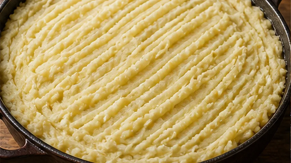 Top with roughened mash for Beef Lentil Cottage Pie