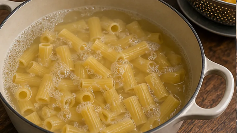 Boil rigatoni short of tender for Beef Spinach Rigatoni Bake