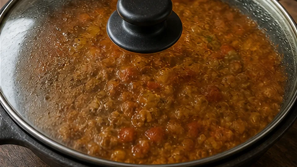 Simmer covered until tender for Beef Tomato Bulgur Skillet