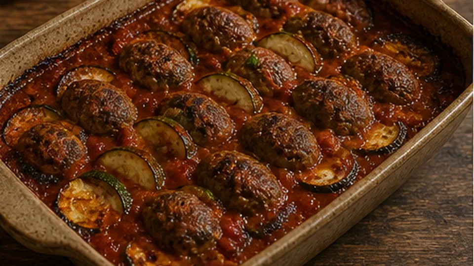 Bake until kofta set for Beef Zucchini Kofta Bake