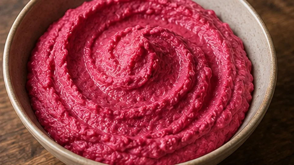 Chill, then swirl and serve for Beet Walnut Hummus