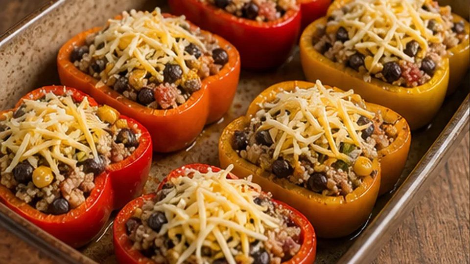 Fill the halves loosely for Black Bean Quinoa Stuffed Peppers
