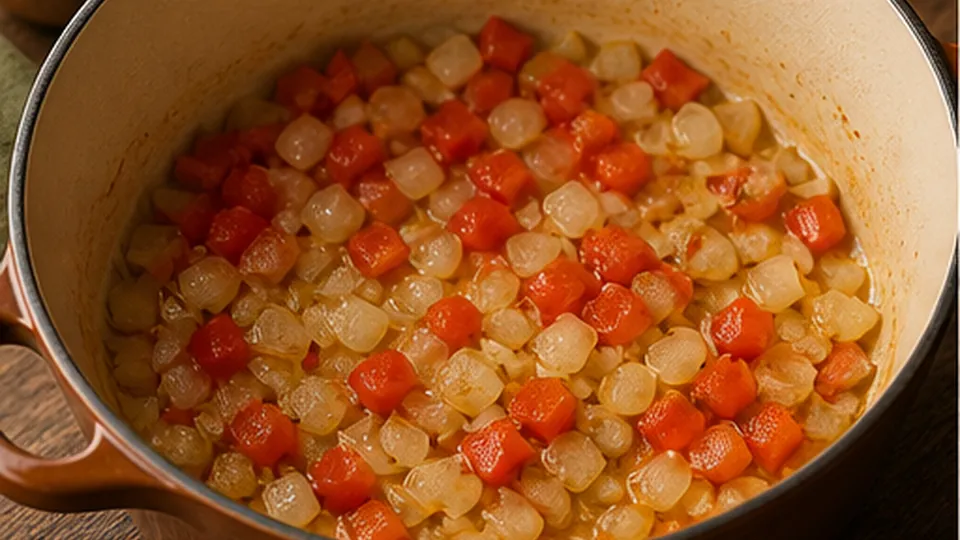 Soften the onion and pepper for Black Bean Sweet Potato Soup