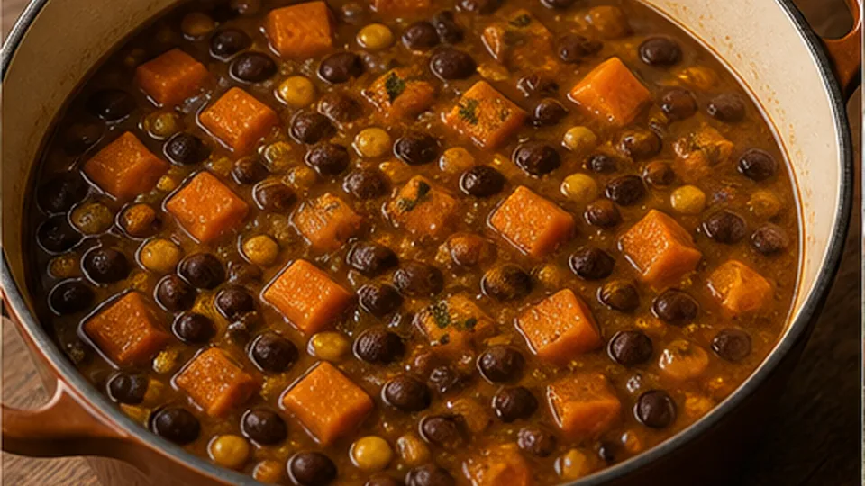 Warm the beans and corn for Black Bean Sweet Potato Soup