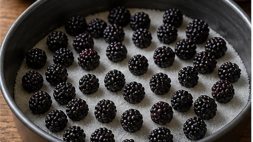 Arrange the berries for Blackberry Cornmeal Upside-Down Cake