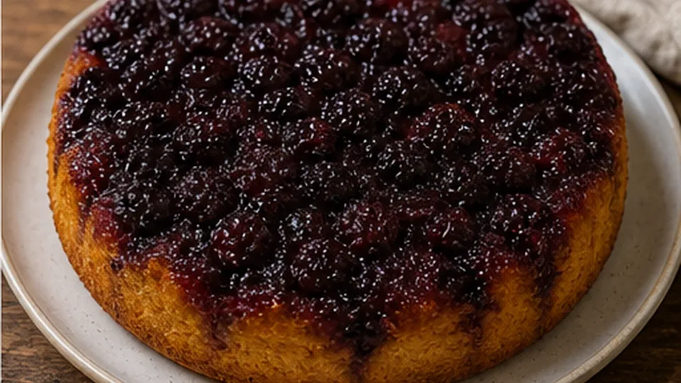 Invert and cool for Blackberry Cornmeal Upside-Down Cake