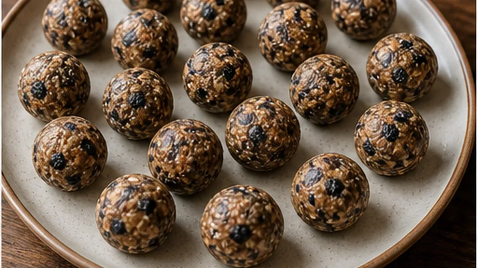 Roll and chill the bites for Blueberry Almond Flax Bites