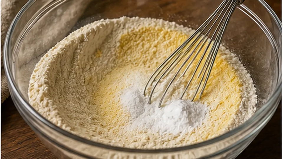Whisk the dry ingredients for Blueberry Cornmeal Snacking Cake