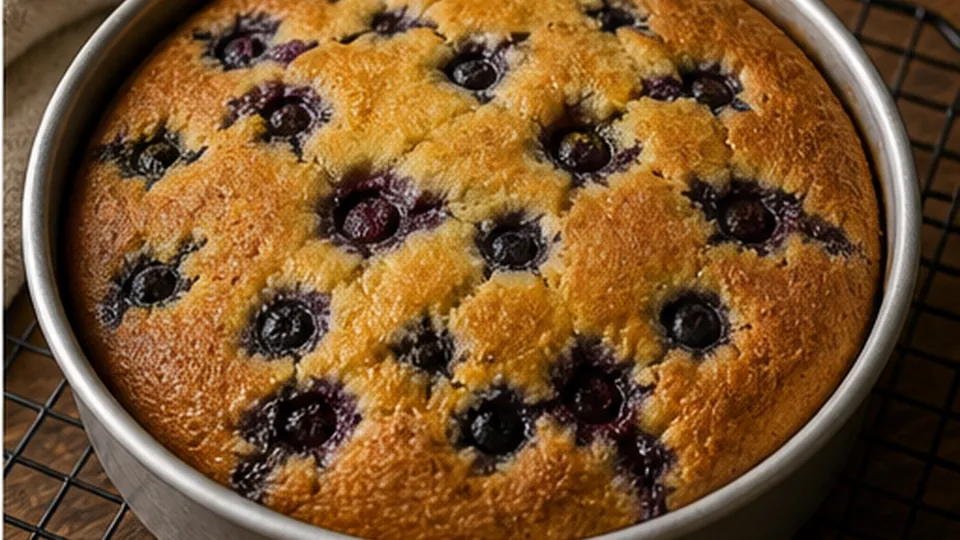 Cool before cutting squares for Blueberry Cornmeal Snacking Cake