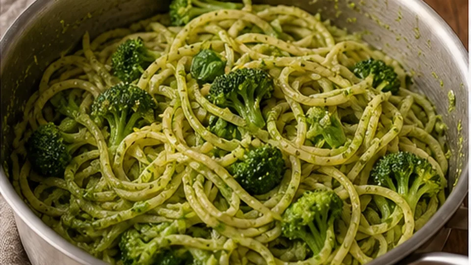 Toss off direct heat for Broccoli Pesto Pasta