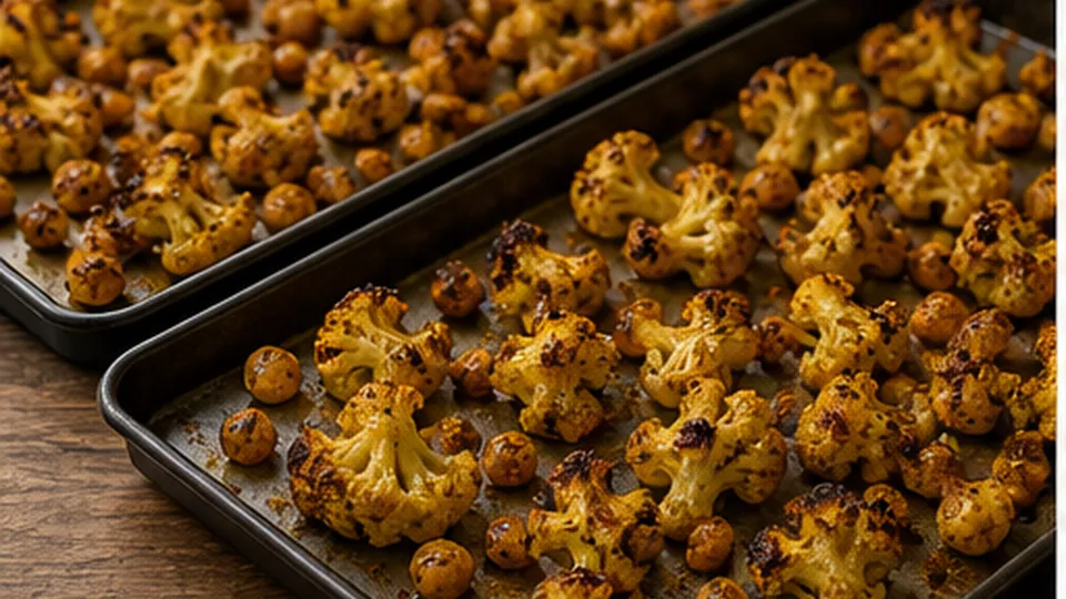 Roast before turning for Cauliflower Chickpea Shawarma Tray