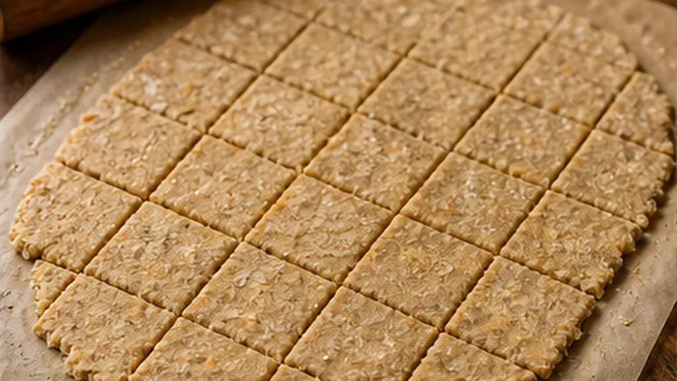 Cut and bake until crisp for Cheddar Apple Oat Crackers