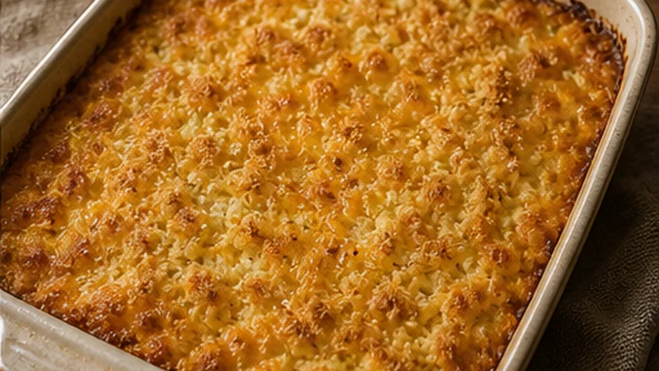 Bake to a set center for Cheesy Cauliflower Rice Bake