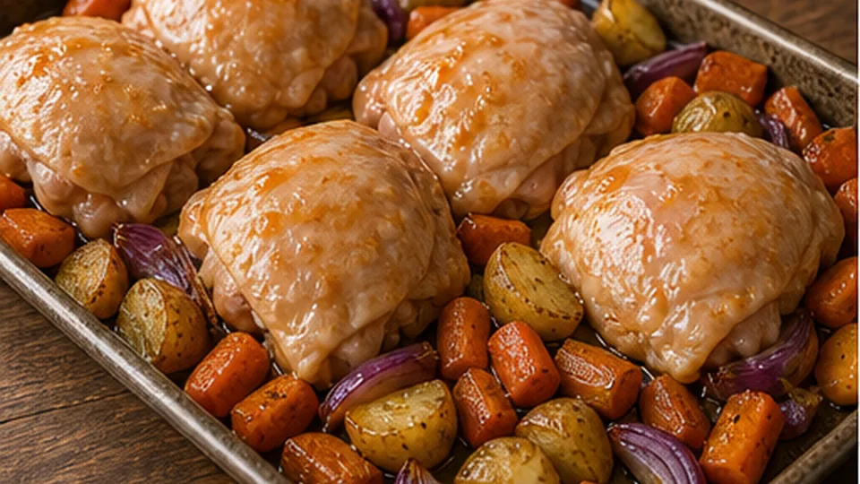 Nestle in the chicken for Chicken Apricot Carrot Traybake
