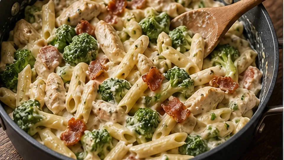 Season and melt in cheddar for Chicken Bacon Ranch Pasta Bake