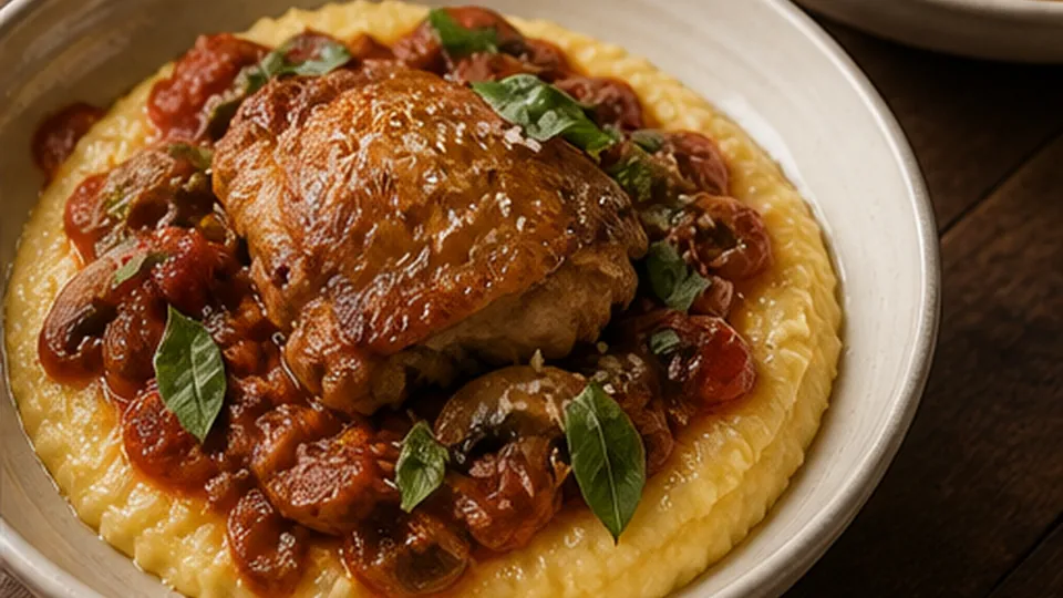 Bowl up and finish for Chicken Cacciatore Polenta