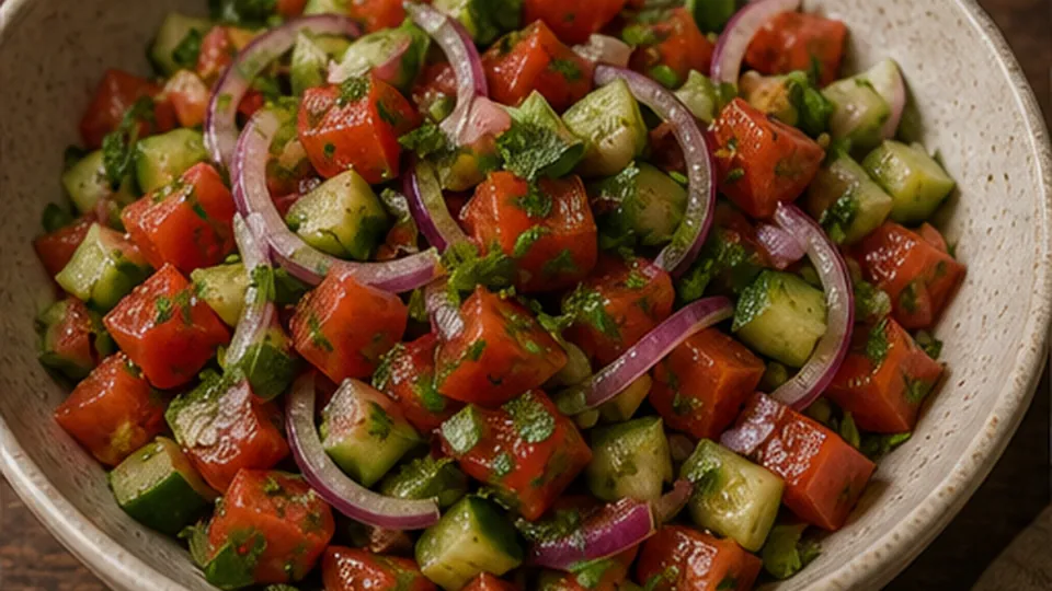 Toss the chopped salad for Chicken Kofta Pita Plates