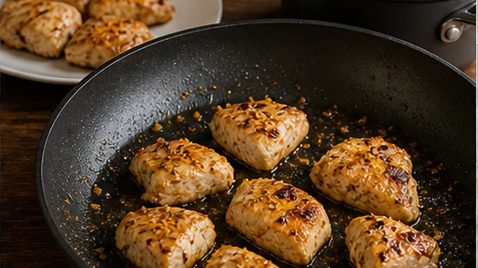 Season and brown the chicken for Chicken Orange Sesame Bites