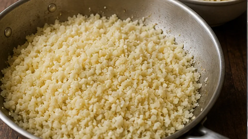 Dry-fry the cauliflower rice for Chicken Tikka Cauliflower Rice