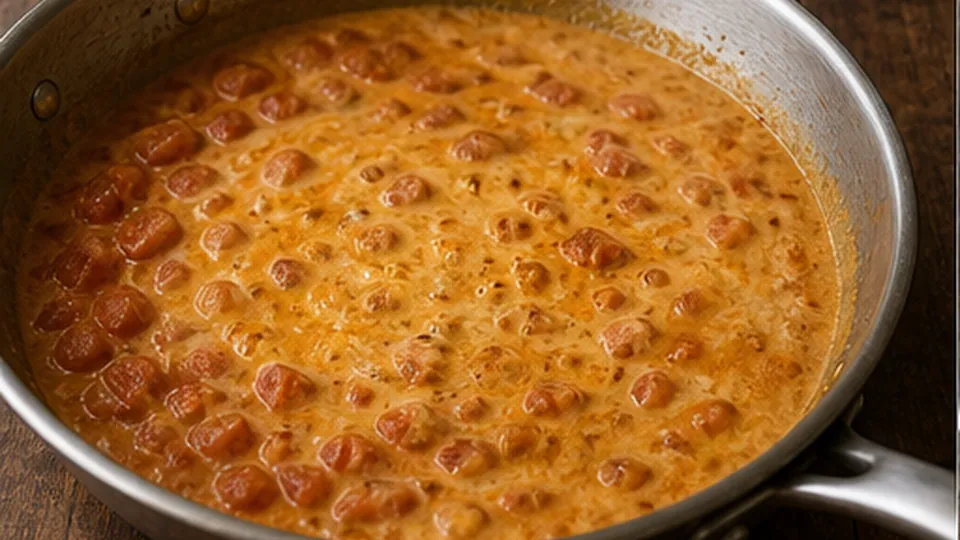 Simmer the tikka sauce for Chicken Tikka Cauliflower Rice