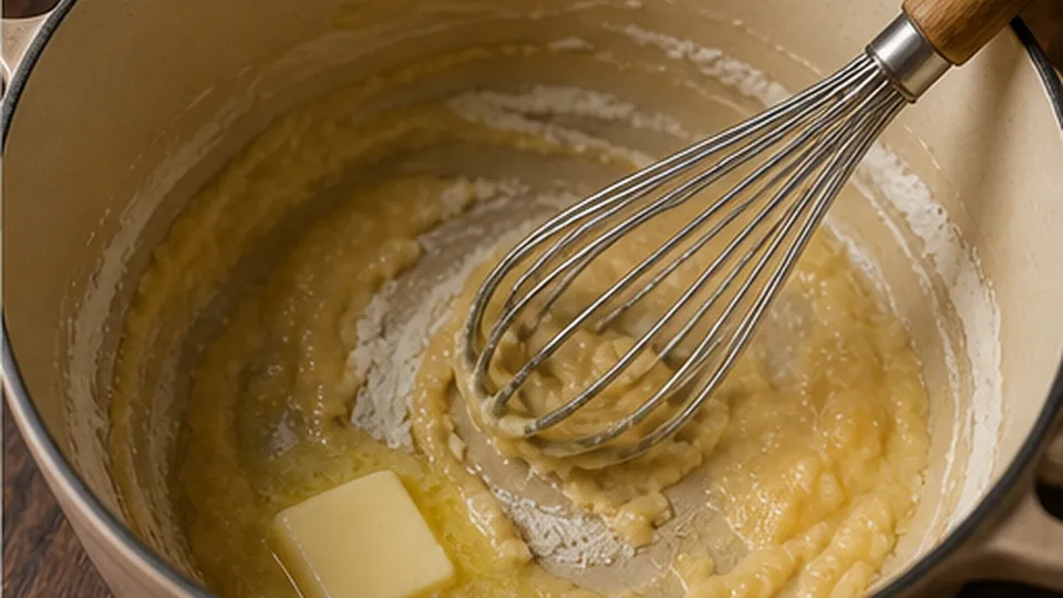 Cook a pale roux for Chickpea Mac and Cheese