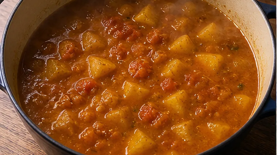 Simmer until potatoes yield for Chickpea Potato Curry