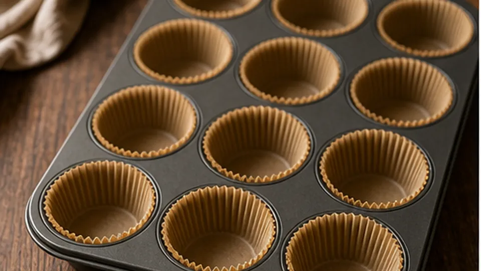 Heat oven and line the pan for Chocolate Banana Blender Muffins