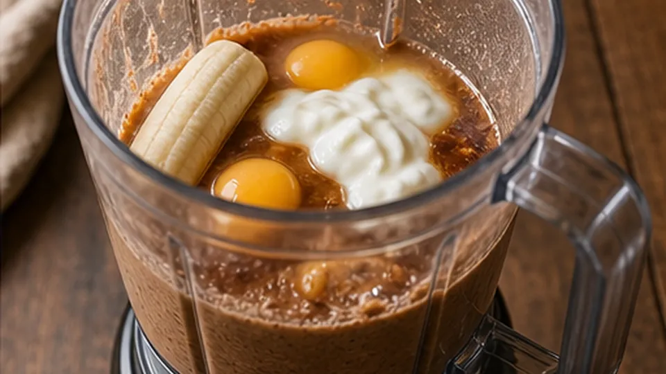 Blend the banana base for Chocolate Banana Blender Muffins
