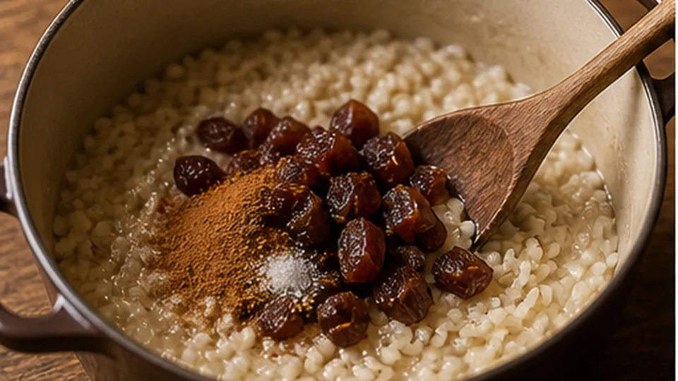 Add dates and cinnamon for Cinnamon Date Breakfast Risotto