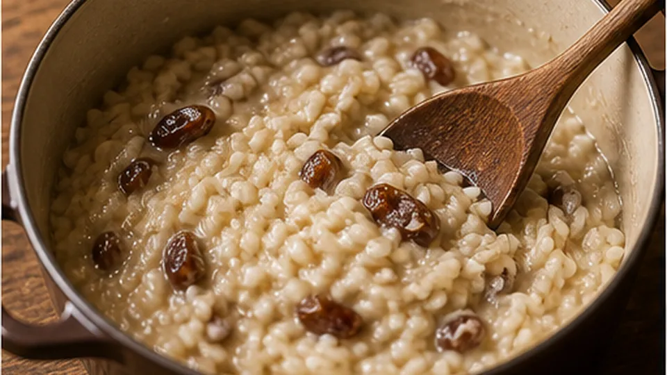 Cook until creamy for Cinnamon Date Breakfast Risotto