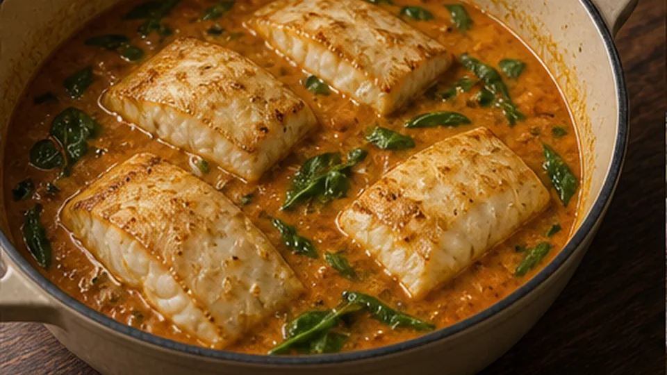 Poach the cod to temperature for Cod Coconut Curry Bowls