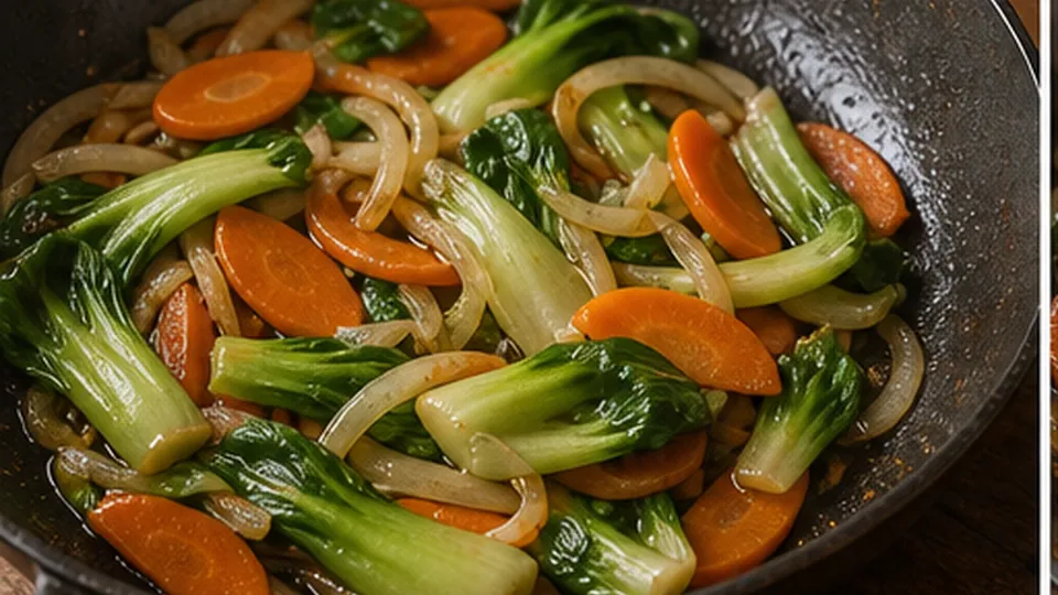 Stir-fry the vegetables for Cod Ginger Scallion Noodles