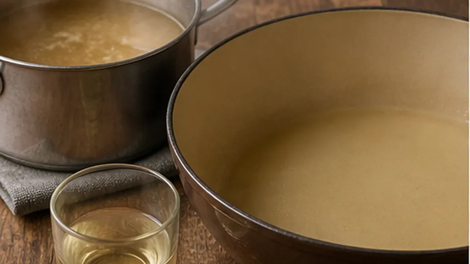 Hold the broth simmering for Cod Leek Pea Risotto