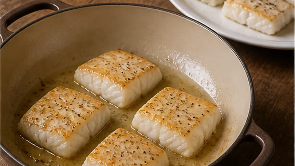 Sear and hold the cod for Cod Leek Pea Risotto