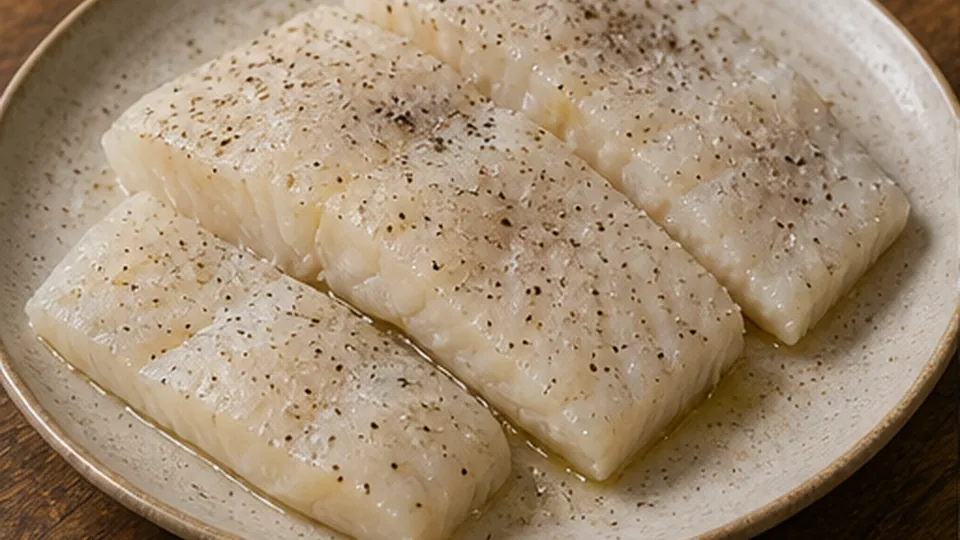 Season the cod fillets for Cod Tomato Chickpea Bake
