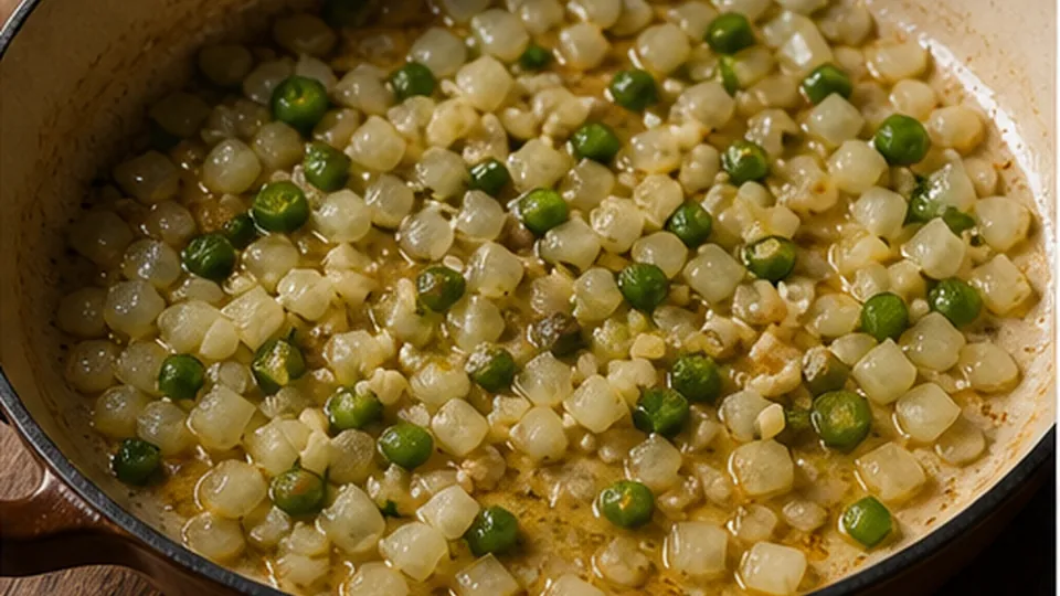 Soften onion and chile for Cod Veracruz Rice Skillet