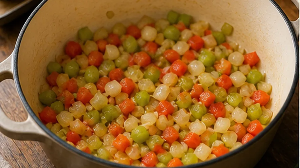 Soften the aromatic vegetables for Corn Potato Chowder