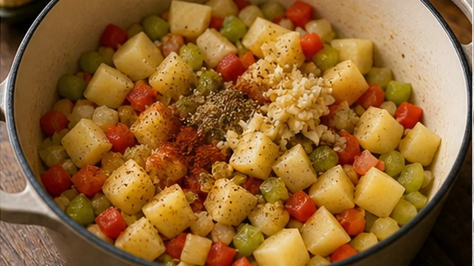 Coat the potatoes in spice for Corn Potato Chowder
