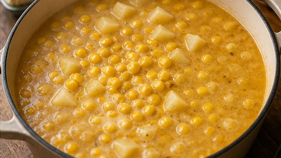 Simmer potatoes and corn for Corn Potato Chowder