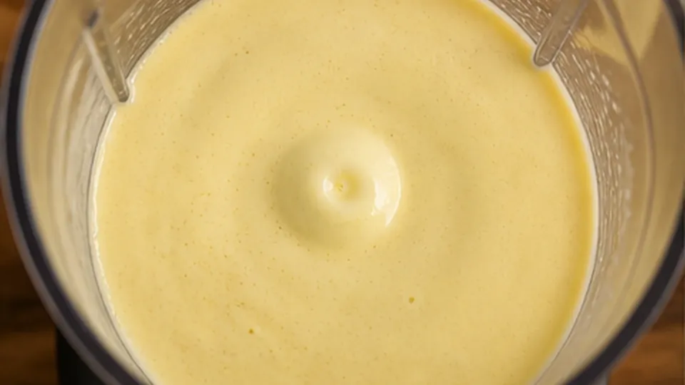 Blend the flatbread batter for Cottage Cheese Breakfast Flatbread with Eggs
