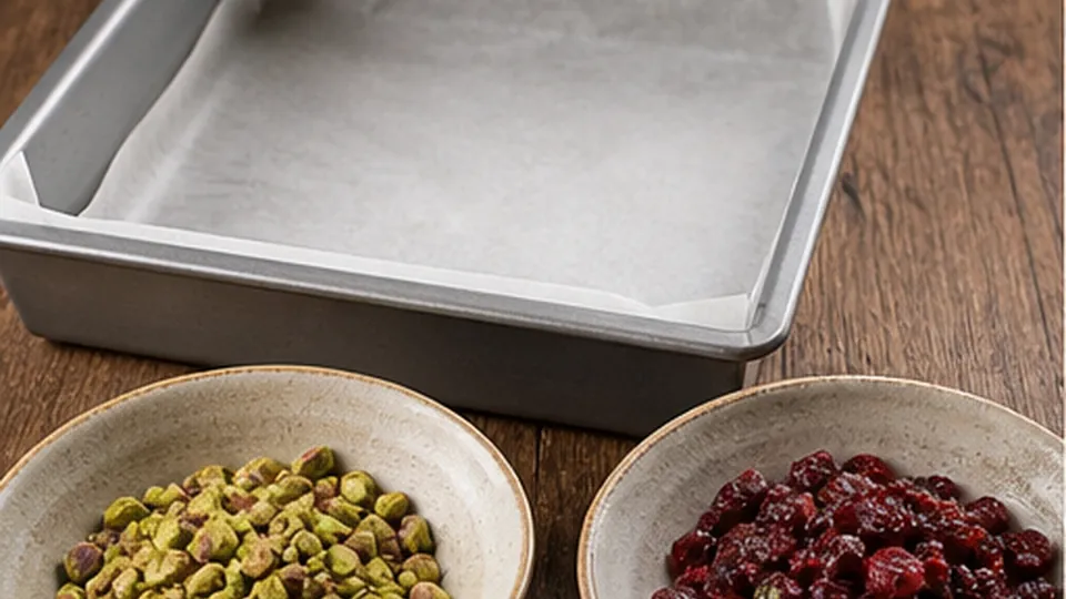 Line the pan and chop for Cranberry Pistachio Milk Slice