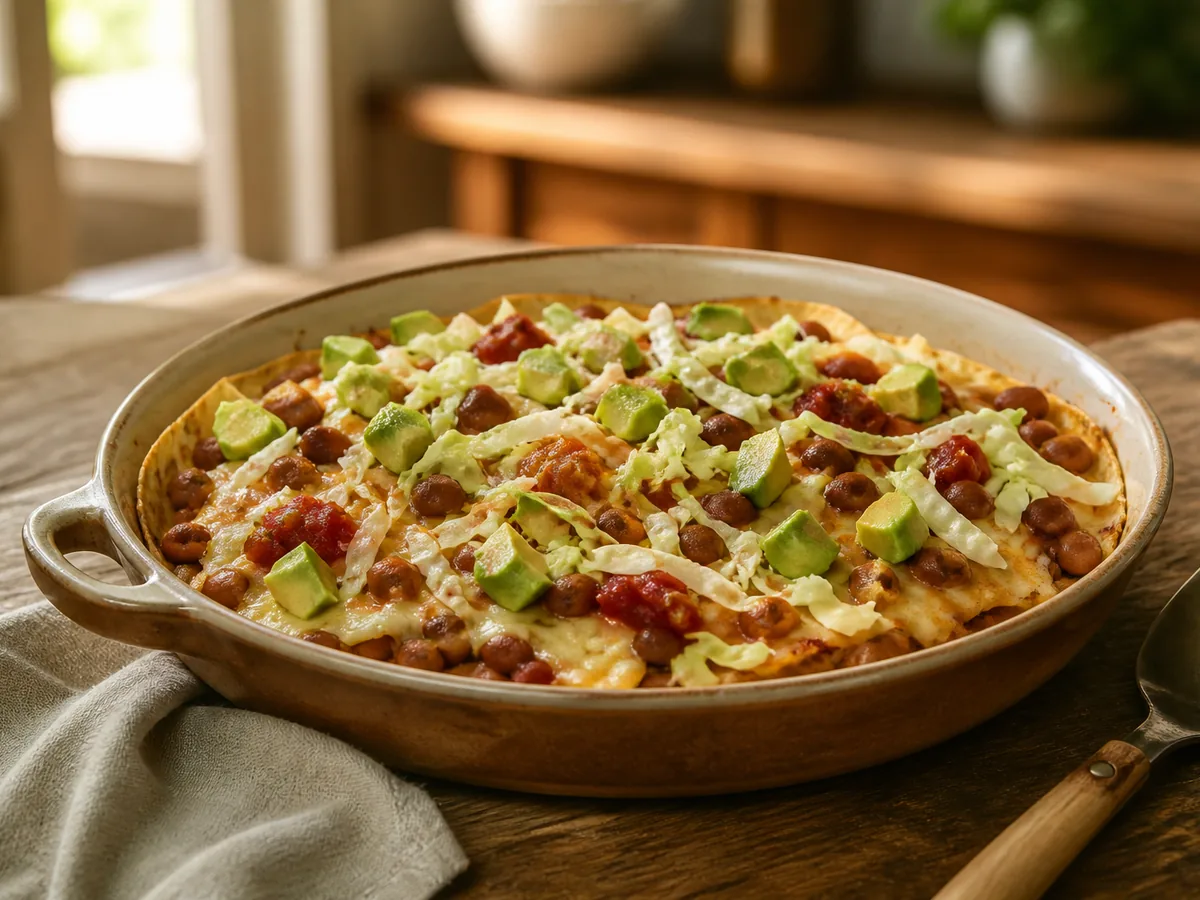 Crispy Bean Tostada Bake