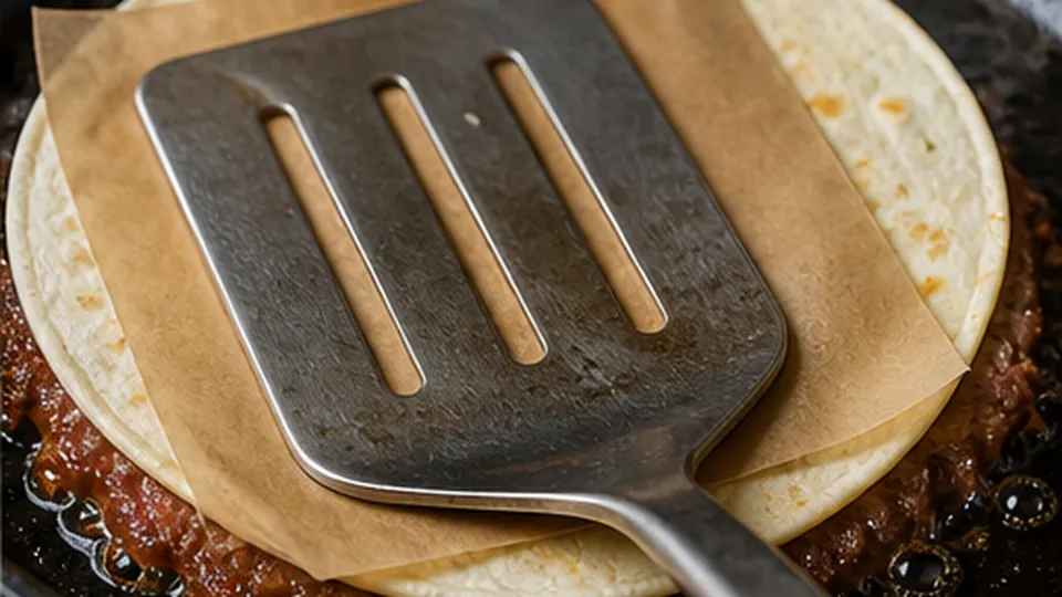 Smash beef onto tortillas for Crispy Smash Burger Tacos with Tangy Burger Sauce