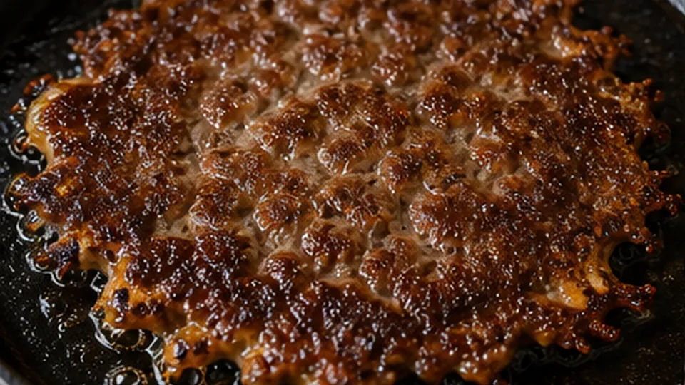 Sear until the crust sets for Crispy Smash Burger Tacos with Tangy Burger Sauce