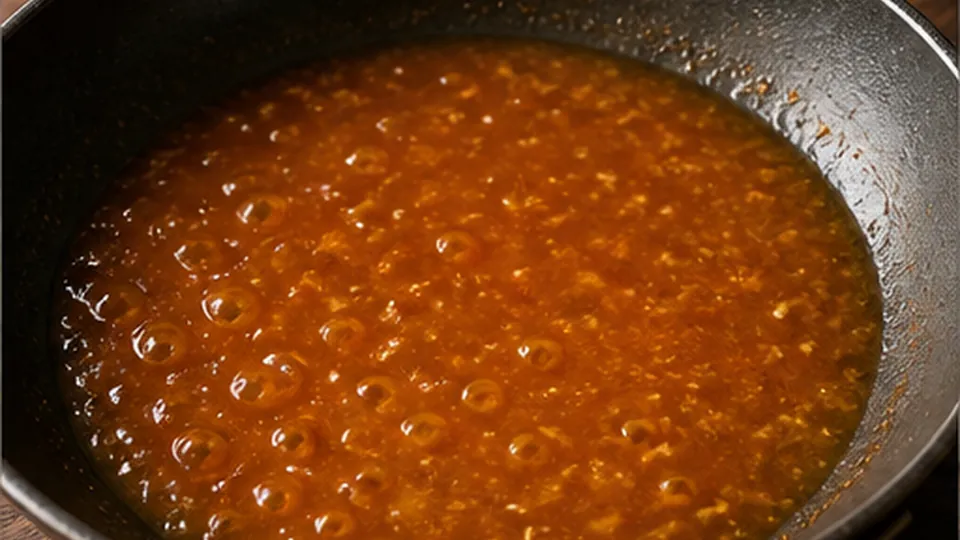Reduce to a glossy glaze for Crispy Tofu with Orange Sauce
